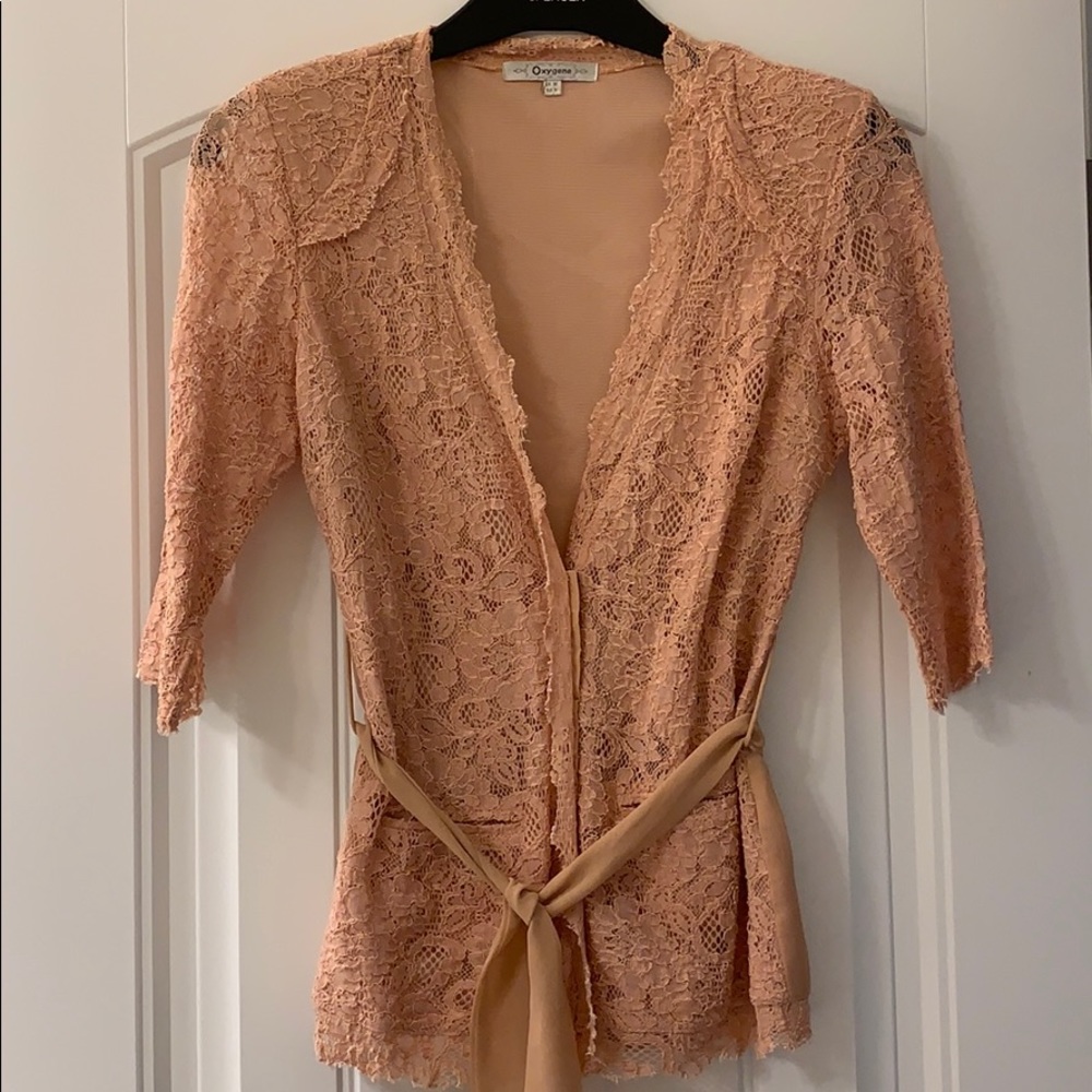 Lace and Chiffon Rose Blazer Top